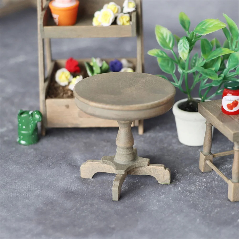 Mini móveis mesa redonda material natural para casa de bonecas decoração de madeira acessórios de móveis bonito realista