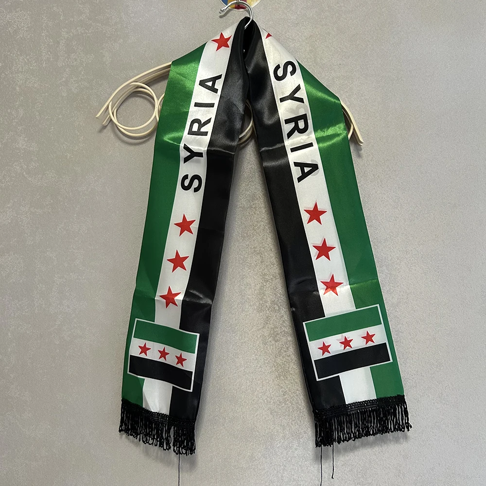 Syria Scarf 14*135cm The Syrian Arab Republic Syrian Three Star Scarf Banner For Event Decoration