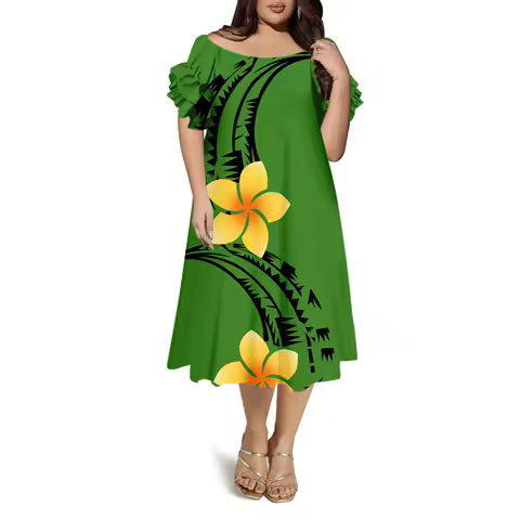 Summer Artistic Round-Neck Butterfly Sleeve Comfortable Loose Soft Fabric Women'S Dress Polynesian Custom Evening Dress Pattern