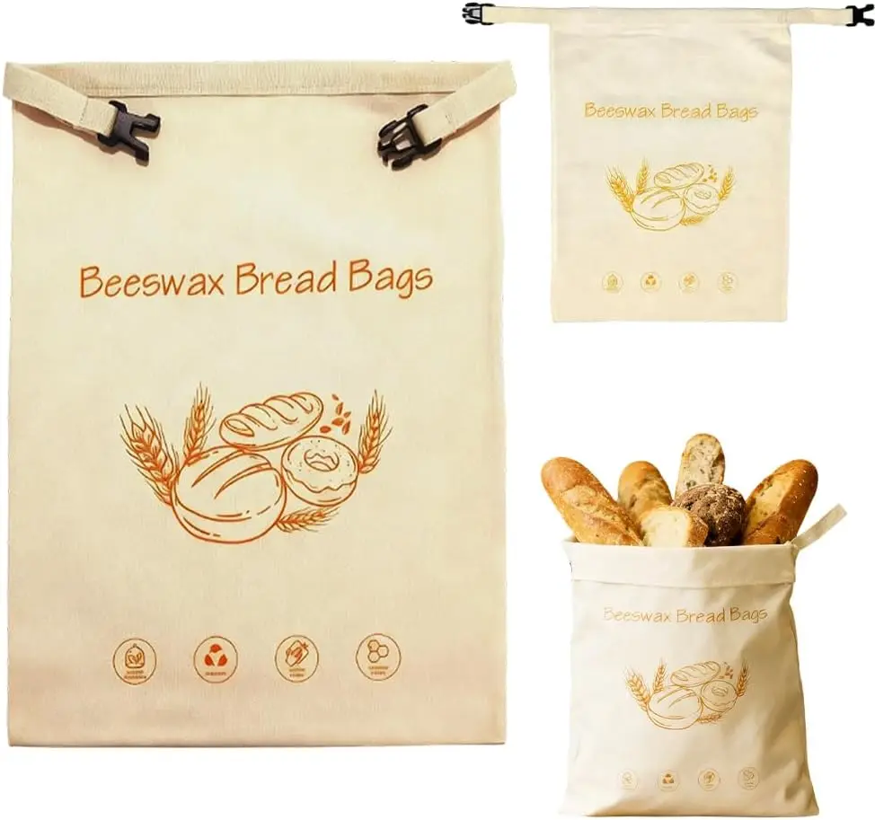 Bolsas de Cera de Abeja para Pan Casero, Bolsas de Almacenamiento de Algodón Reutilizables, Conservación de Frescura, Bolsa de Pan Portátil de Gran Capacidad