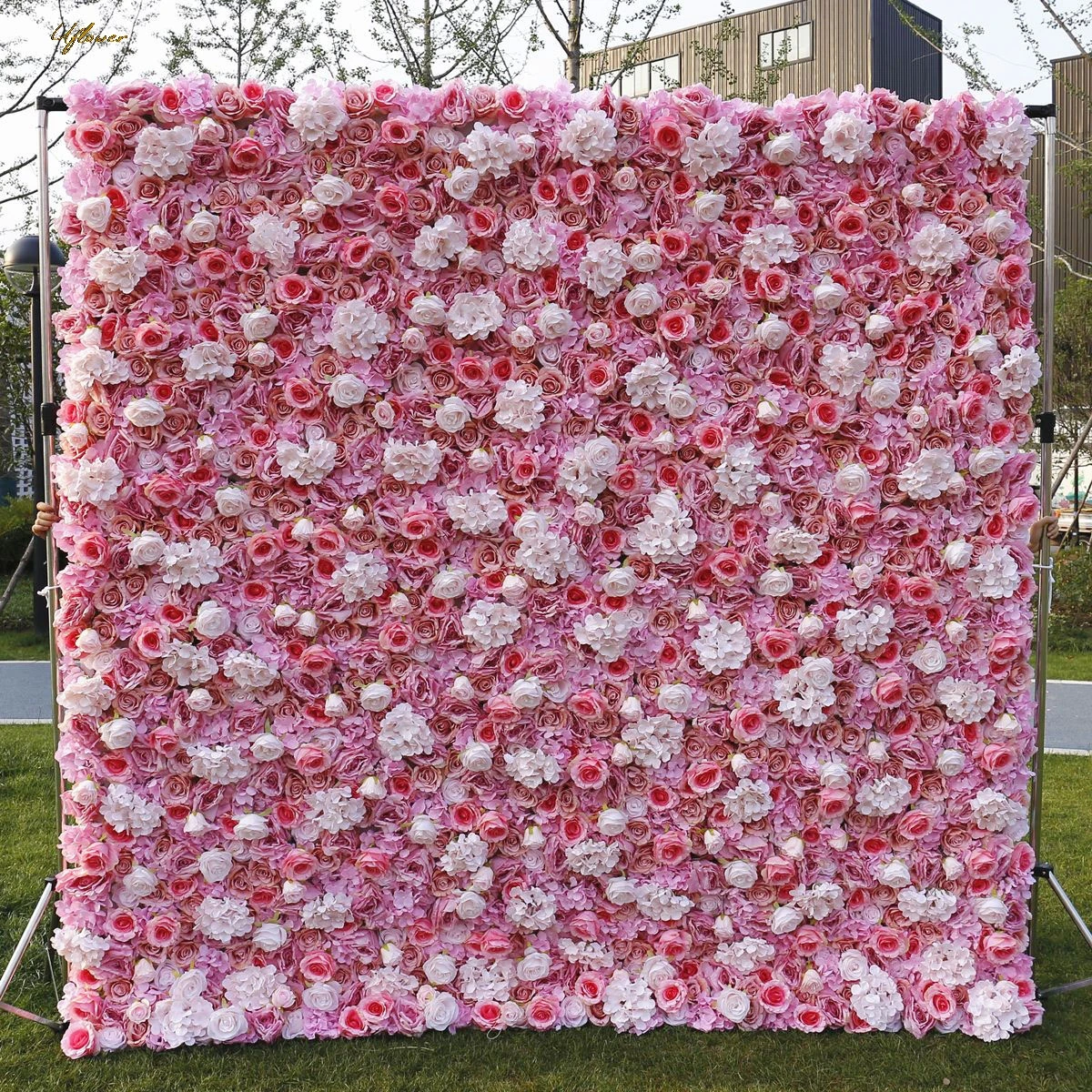 Uflower Wedding White Pink Rose 5D Artificial Flower Wall Flower Arch Backdrop Floral Event Party Prop Flower Floral Arrangement