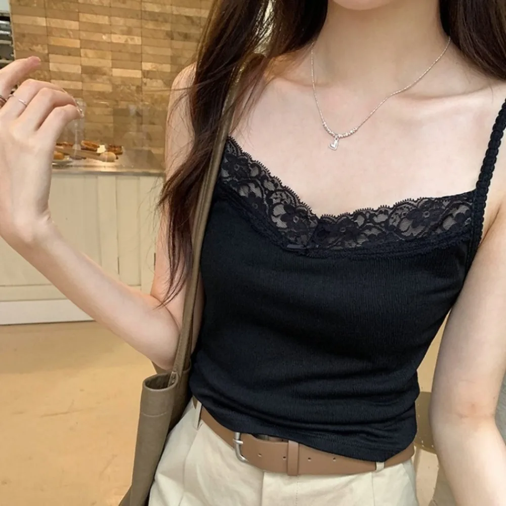 

Весенне-летний однотонный топ-камизоль с бантом и кружевом, сладкий и облегающий короткий топ для ношения под одеждой, женский топ