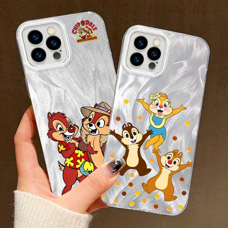 Cute Disney Cartoon Squirrel For iPhone 15 14 13 12 11 XS X XR 8 7 Pro Max Plus Feather Yarn Silicone Phone Case