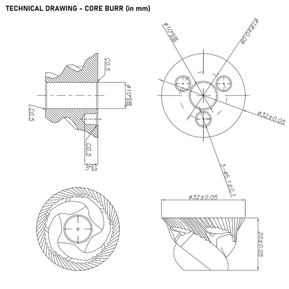 Low Price Replacement Stainless Steel Conical Grinder Burr Set, 48mm Accessories for Magic/Royal/Strato and Others