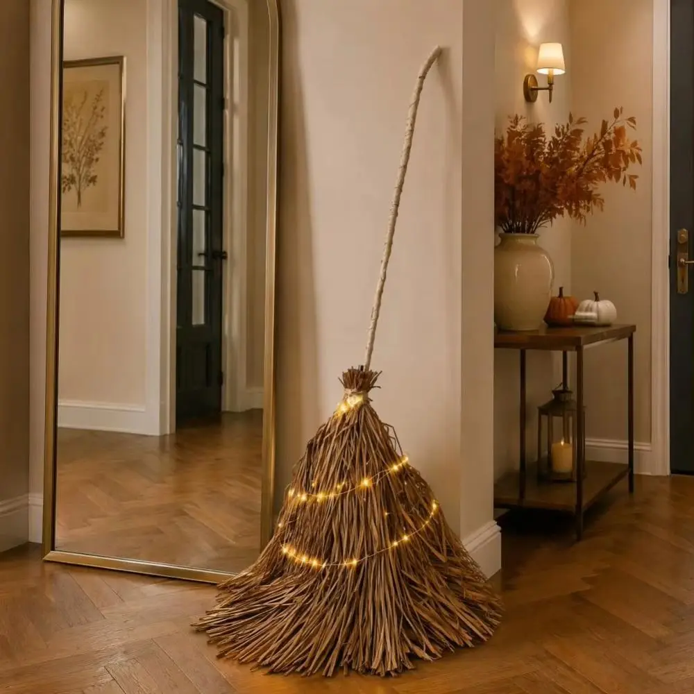 with Glowing Halloween Lighted Witch Broom LED String Moving Broomstick Floating Broomstick Plastic Witch Broomstick
