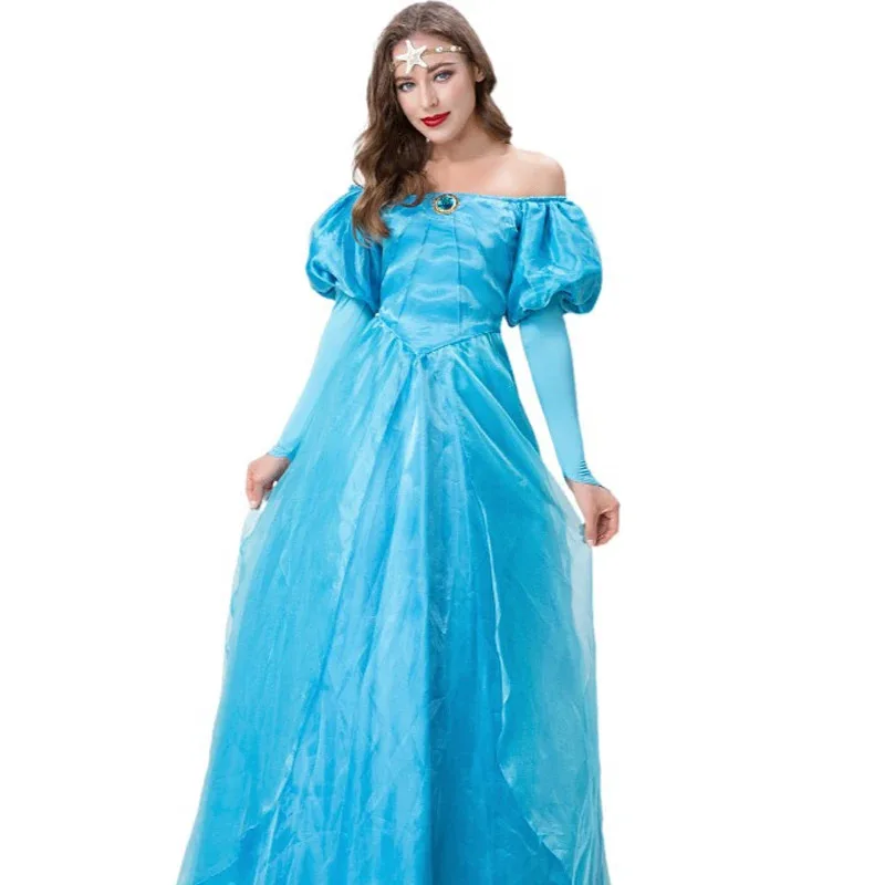 Mulheres adultas Halloween Princesa Traje Conto de Fadas Anime Role Play Azul Princesa Vestido Vestidos de Baile