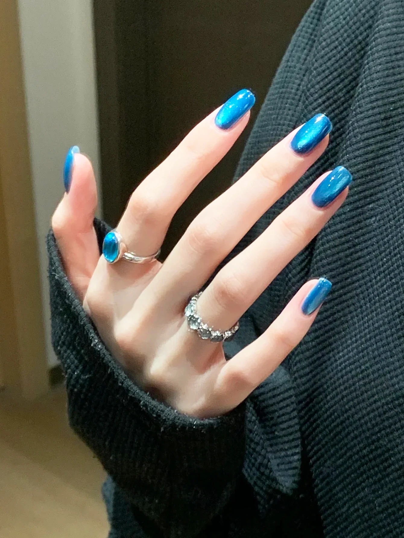 1 قطعة TC الخريف/الشتاء الخيال الأزرق القط العين هلام مسمار البولندية ليلة السماء المرصعة بالنجوم البريق الكنز الأزرق ستار مسمار ملصقات الأظافر لوازم