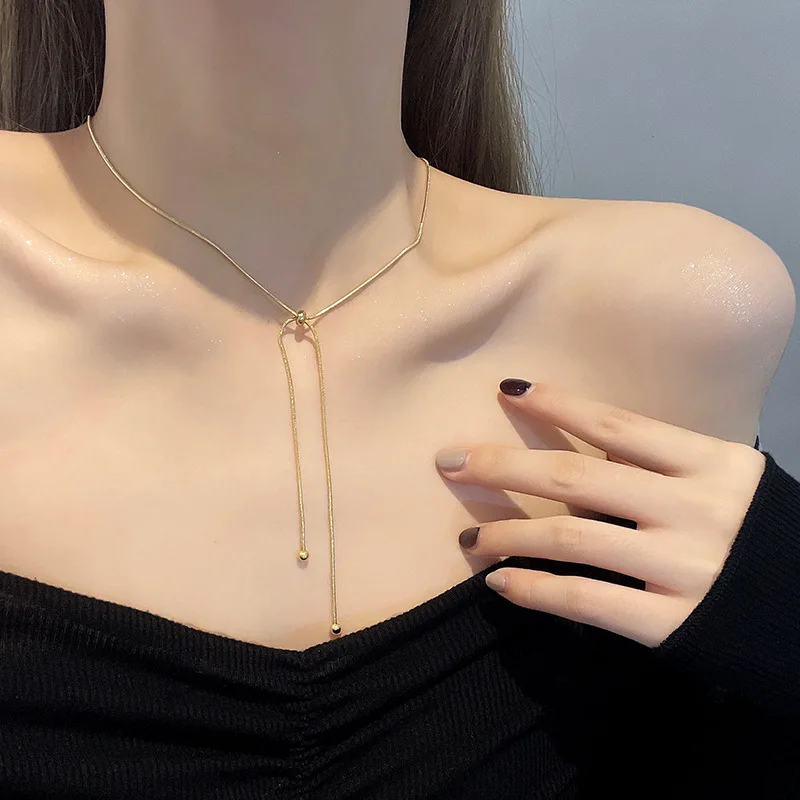 XIYANIKE Chic Style Female Necklace Gold Color Stainless Steel Necklaces Drawstring Size Women Jewelry