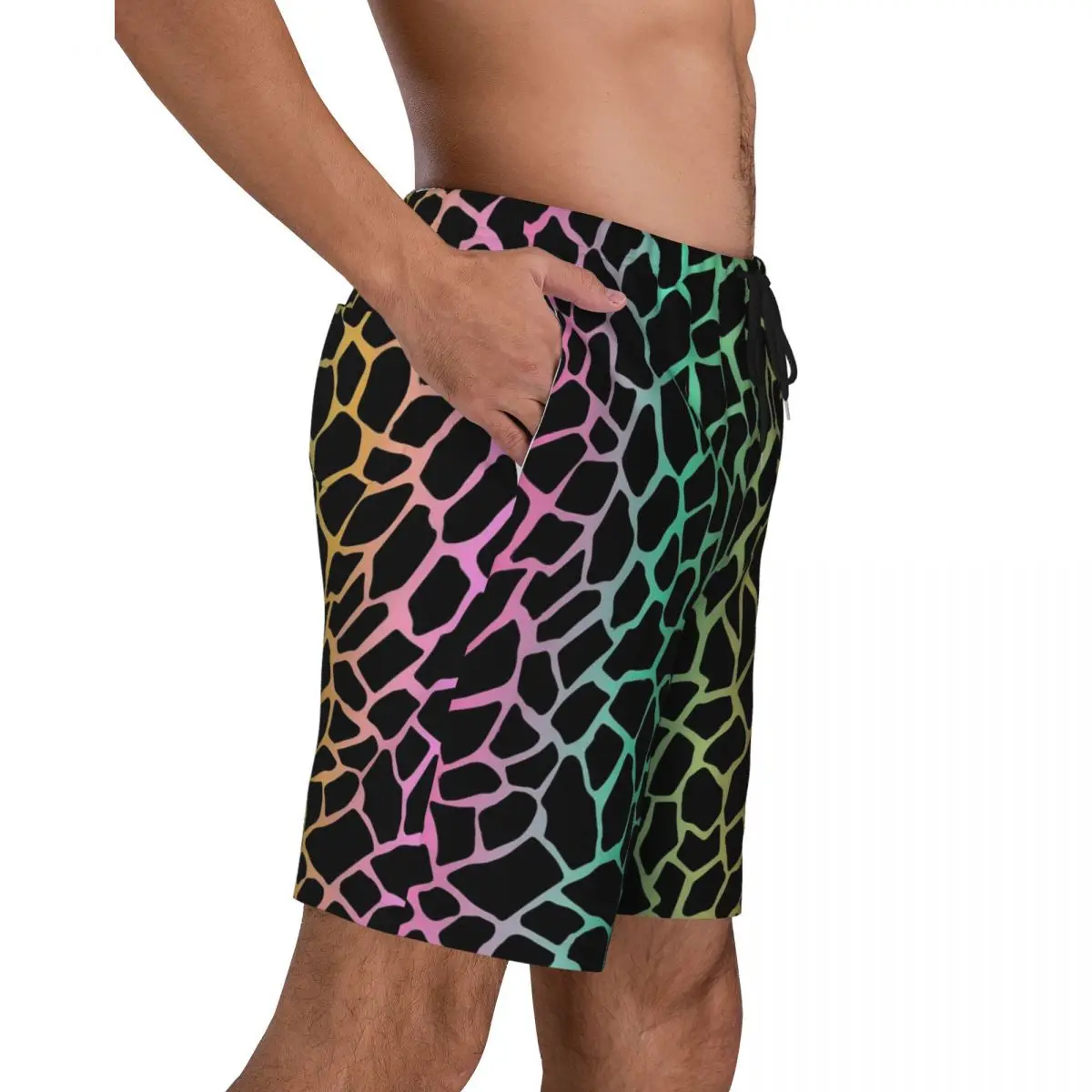 Bathing Suit Rainbow Giraffe Board Shorts Summer Animal Print Board Short Pants Men Printed Running Surf Breathable Swim Trunks