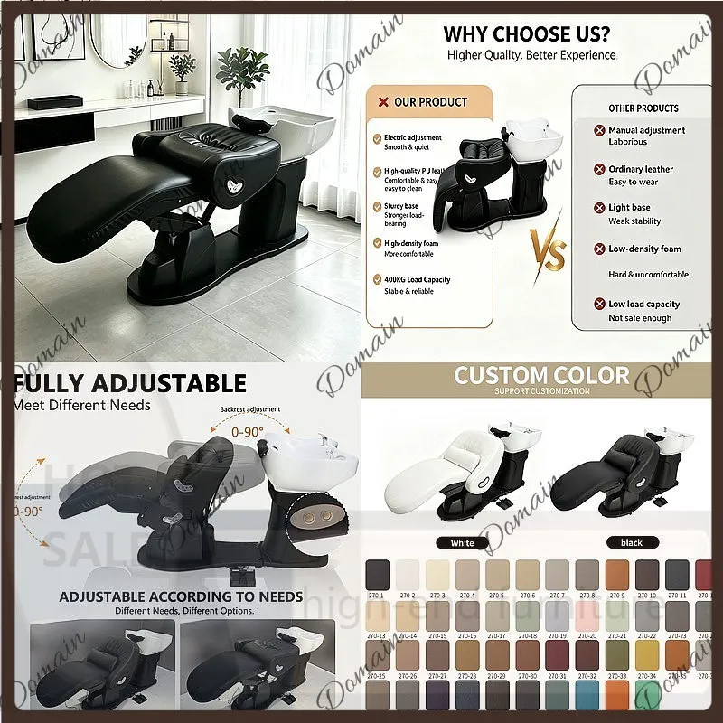 VP Luxury Electric Lift Hair Washing Bed Salon Rotating Semi-Reclining Shampoo Chair Spa Stylist