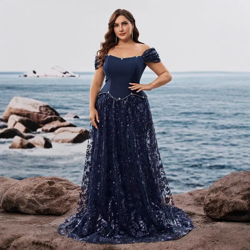 Ele Bead المرقعة وهمية قطعتين مساء الدكتور حجم كبير ثوب رسمي المرأة الدكتور تنورة طويلة ألياف البوليستر #1