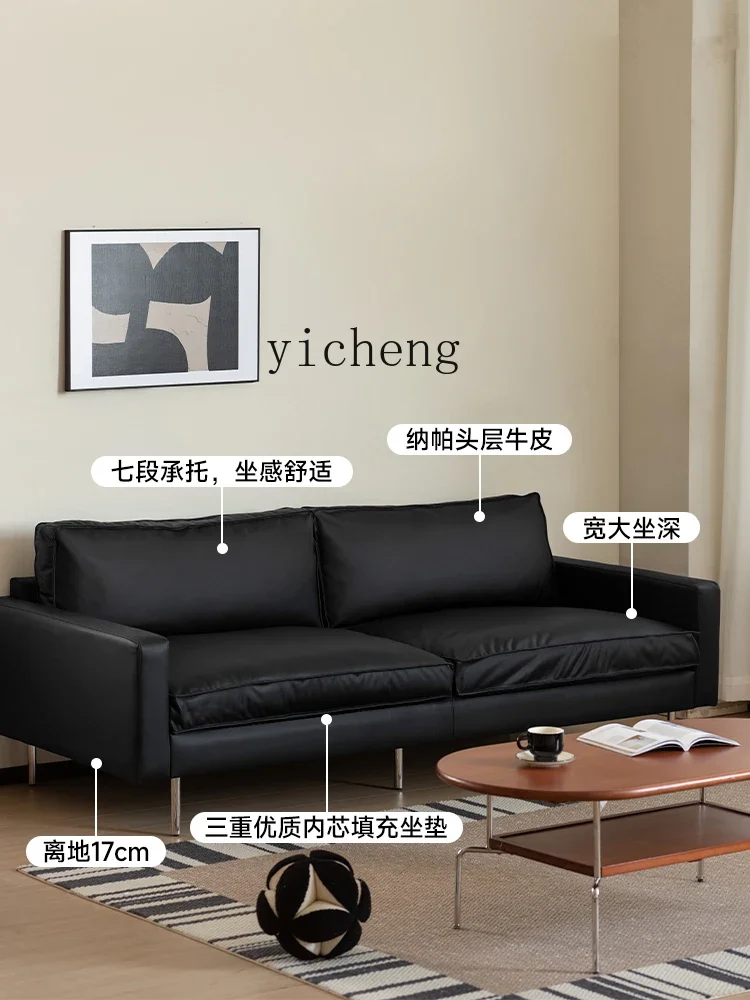 HSN minimalist leather sofa big black cow retro living room straight row leather art sofa