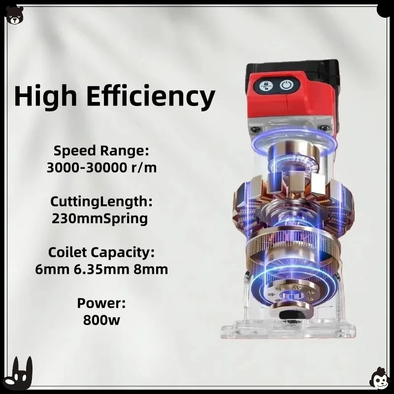 800W 30000RPM Brushless Electric Trimmer  Cordless Compact Router 5-Speed Woodworking Trimming Machine For Milwaukee Battery