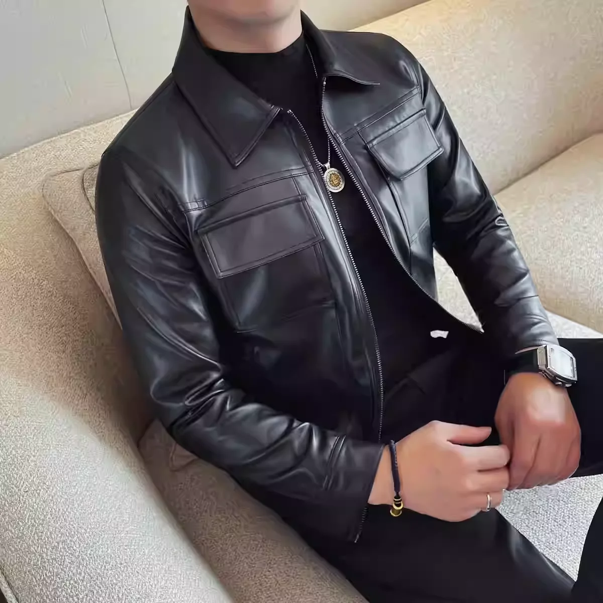 

High Quality PU Leather Jacket for Men's Autumn Winter Slim Fit Casual Motorcycle Leather Jackets Windproof Outdoor Jacket 2025