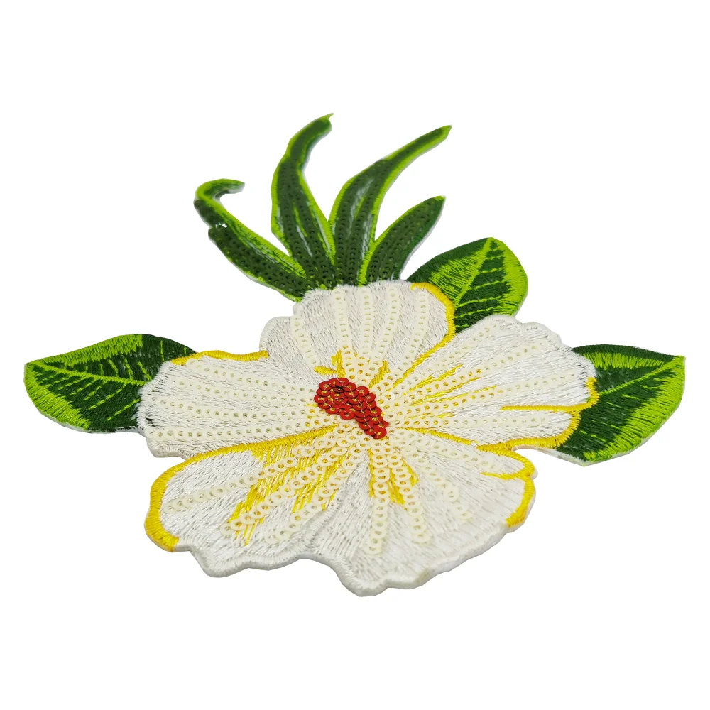 2pc Hibiscus Embroidery Patch Sequin Beaded Patches For Clothing Flower Sticker Embroidered Appliques Iron On Parches AC1578