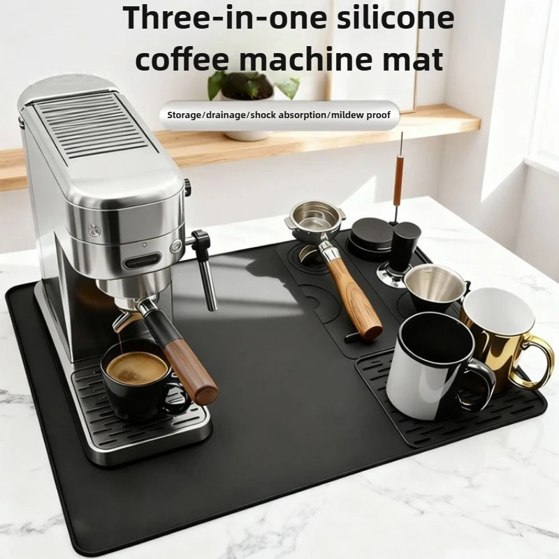 

3-in-1 Silicone Coffee Bar Mat, Non-Slip Waterproof Drip Tray, Espresso Station Countertop Protector for Mess-Free Coffee Making