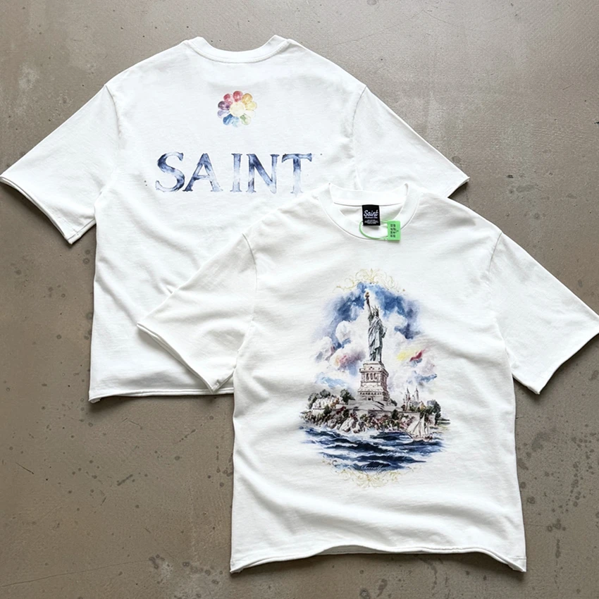 Vintage Saint Oil Painting Statue of Liberty Limited Edition T-Shirts Men Women High Quality Tee T Shirt