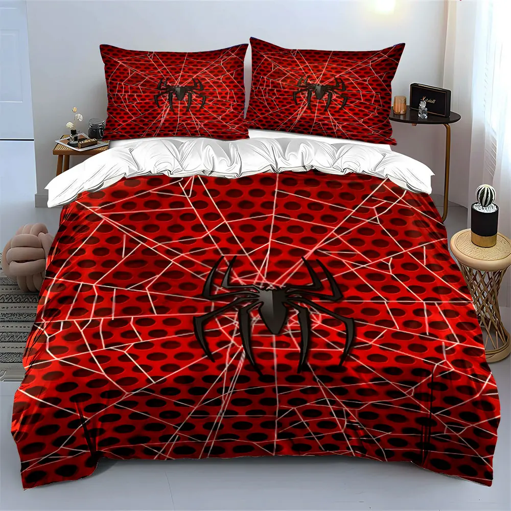 Spider-Themed Decorative Three-Piece Set Bedding Set with 1 Duvet Cover 2 Pillowcases Single Double King Queen, Gift