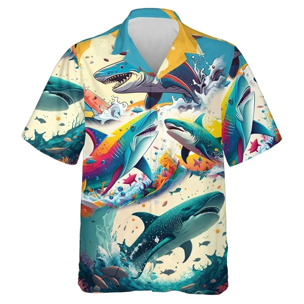 Summer Loose Beach Boy Oversized T-shirt Men\'s Comfortable and Breathable Hawaiian Fishing Print Shirt Boys Short Sleeved Shirt