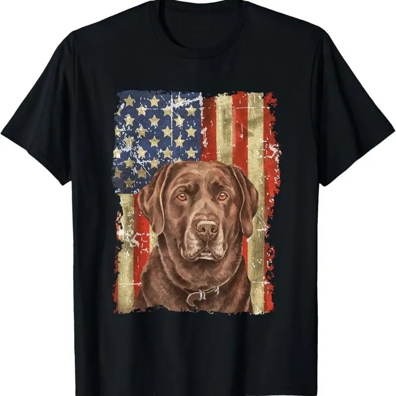 Retro Chocolate Lab With USA Flag Dad Mom T Shirt