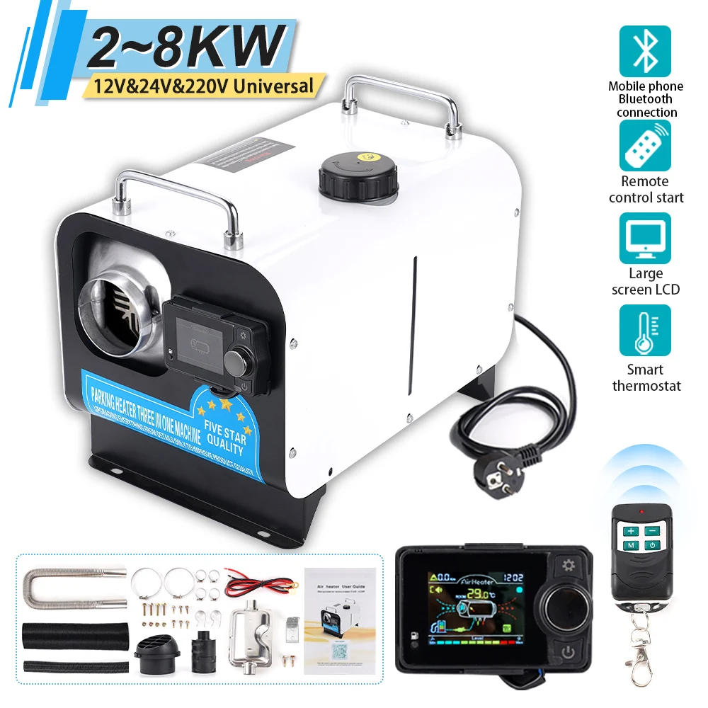 2-8KW 12V&24V&220V Diesel Dual Mode Preheater Fuel Liquid Heater DC&AC Universal LCD Switch Parking Heating Device For Truck Van