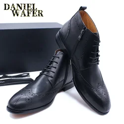 Handmade Men's Ankle Boots Casual Leather Western Cowboy Shoes Black/Brown Wingtip Lace-Up Wedding Office Dress Footwear