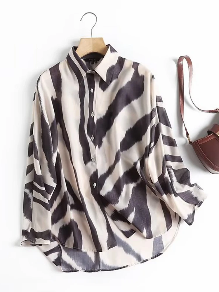 

Elegant Shirt Women Casual Vintage Oversized Ingle Breasted Long Sleeve Blouse 2025 New Summer Chic Lightweight Loose Shirts Top