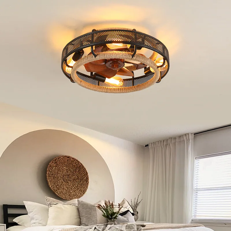 Nordic Wrought Iron Ceiling Fan Light Creative Invisible Bedroom Lamps Dining Room Decor Chadelier Led Indoor Lighting Household