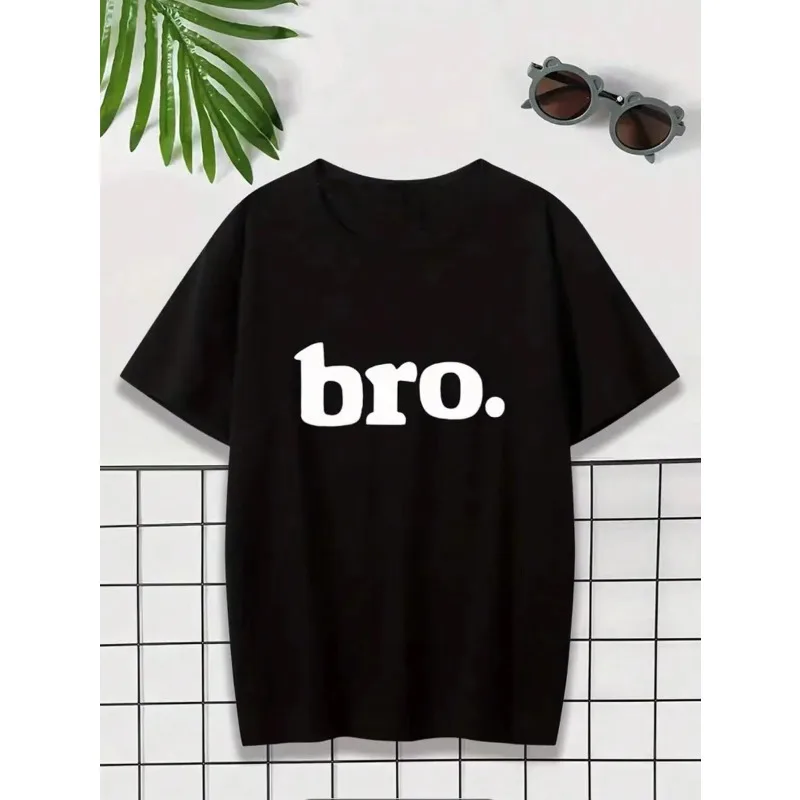 

Tween Boy "BRO" Letter Print Round Neck Short Sleeve T-Shirt Casual Top Children's Clothing Young Student Casual Tee Top