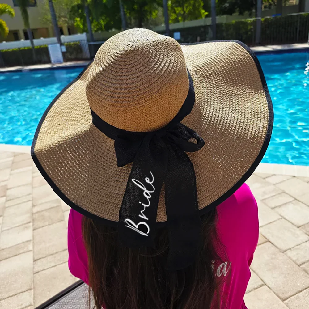 

Bride Straw Beach Hat Summer Bridal Shower Gifts Beach Wedding Preparation Honeymoon Accessory Seaside Proposal Party Decoration