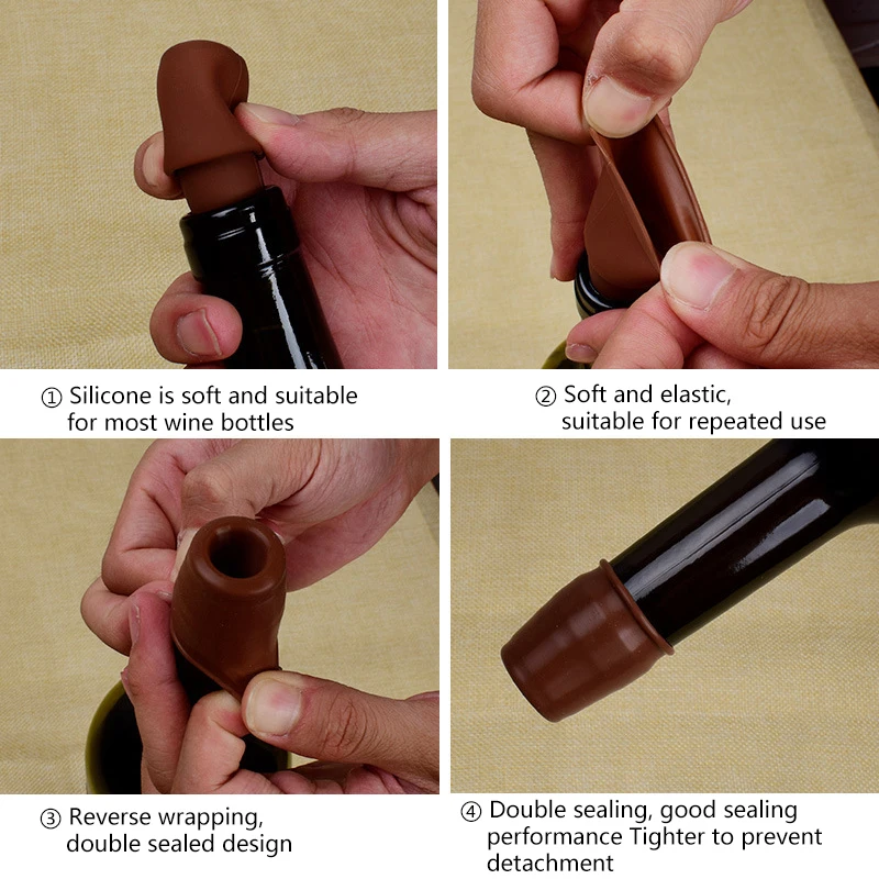 Tappo per vino creativo universale da 5 pezzi tappo per vino rosso in Silicone morbido riutilizzabile tappo per bottiglia Anti caduta a doppia tenuta