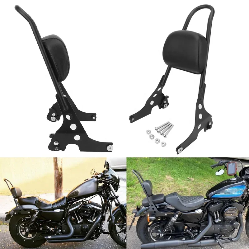 Motorcycle Black Sissy Bar Rear Passenger Seat Backrest For Harley Sportster XL 883 1200 48 2004-Later