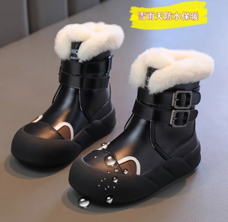 Kids Waterproof Wool Snow Boots for Winter Girls Children's Thick Soled Plush Warm Shoes Fashion Comfortable Casual Short Boots