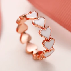 Huitan New Heart Enamel Rings for Women Rose Gold Color Temperament White Love Promise Rings Wedding Bands Fashion Jewelry