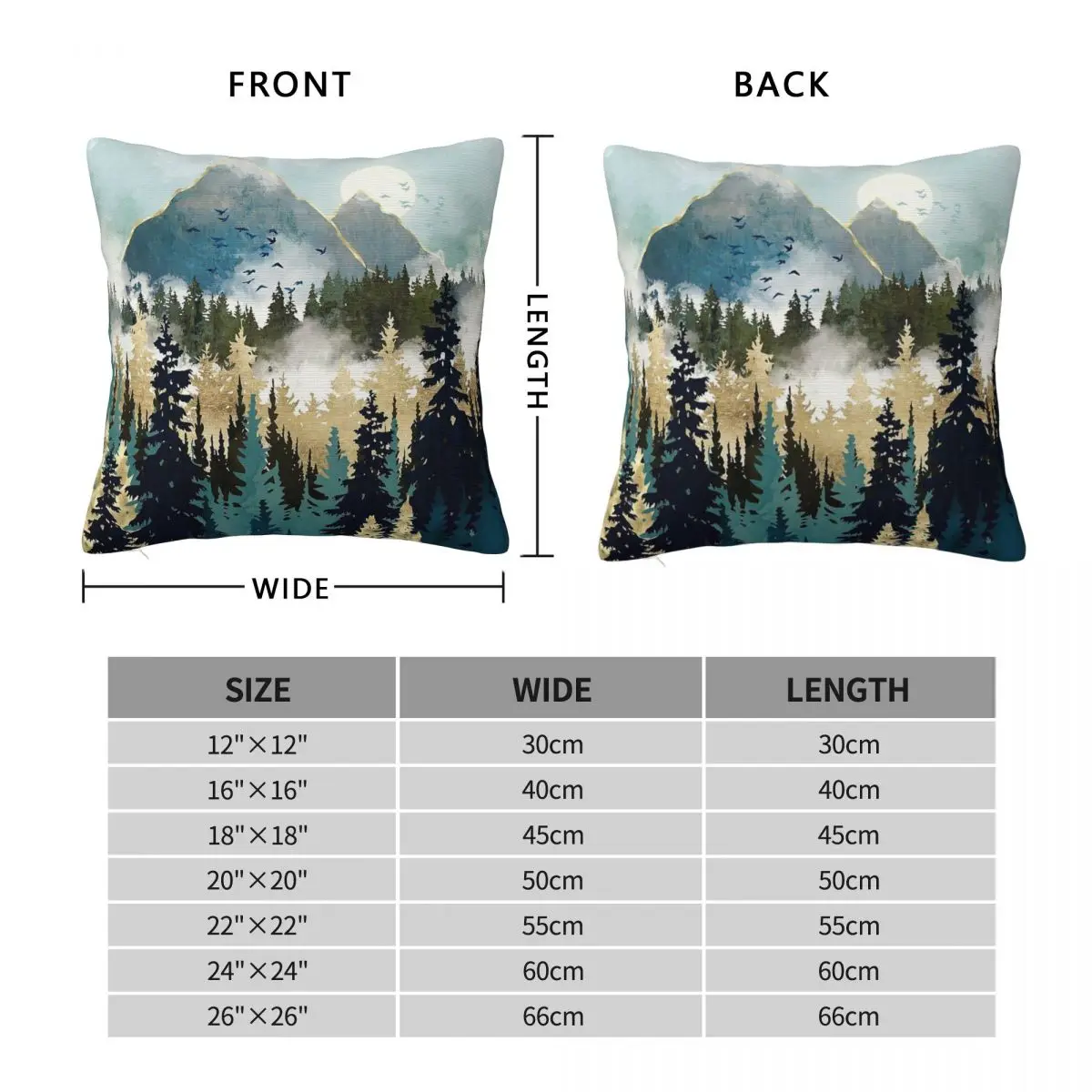 Misty Pines Square Pillowcase Polyester Linen Velvet Printed Zip Decorative Pillow Case Car Cushion Case 18