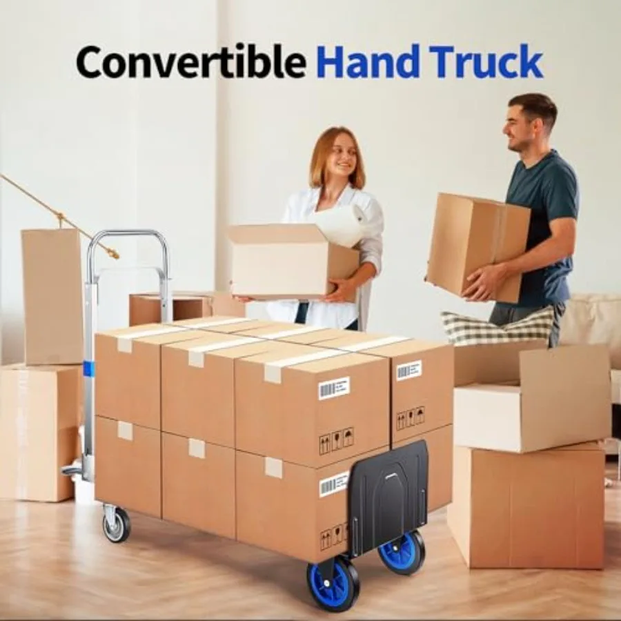 Pro 2 in 1 Aluminium Hand Truck Dolly with 660lbs Capacity and Heavy Duty Pneumatic Wheels for Efficient Moving Convertible Fol