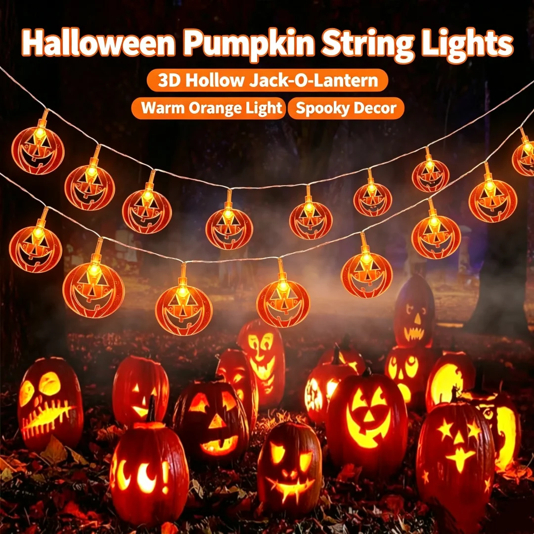 1PC 20LED Spooky Grave Halloween Hollow Pumpkin String Lights Battery LED Fairy Lights For Outdoor Yard Haunted House Decoration