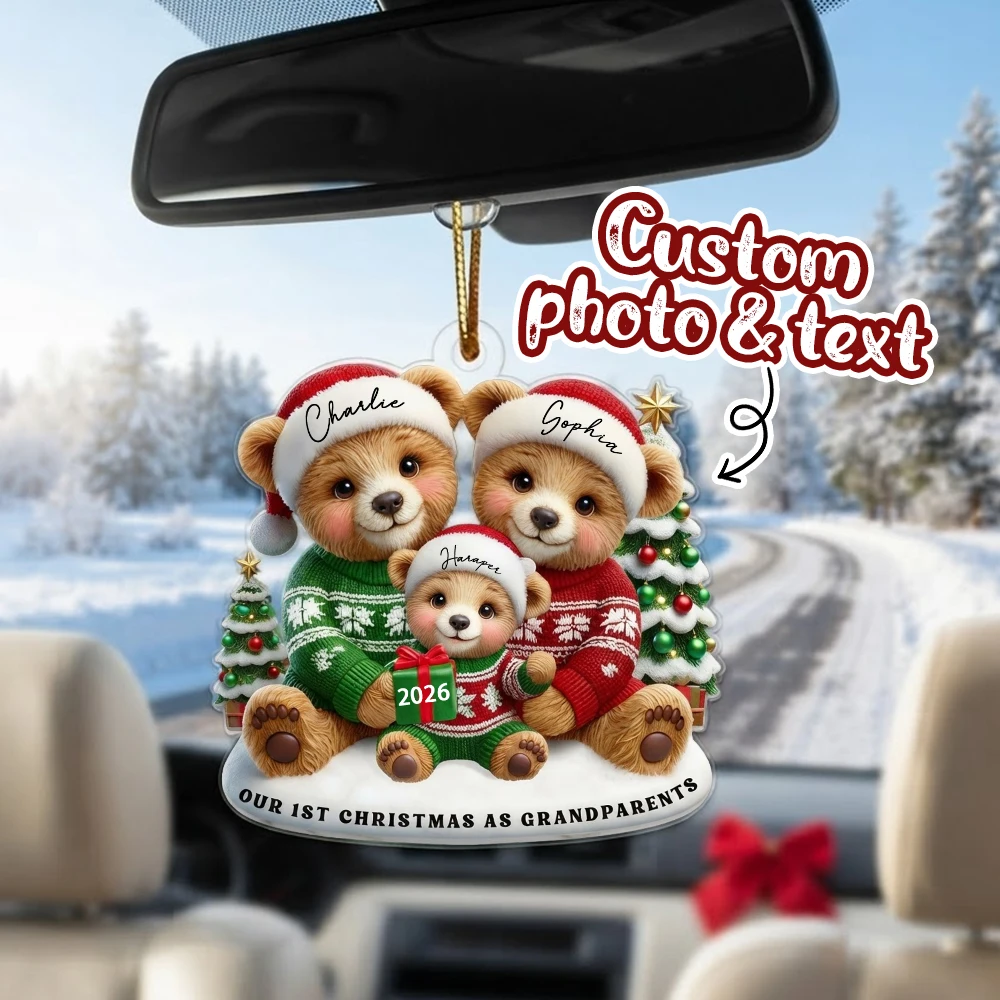 Personalized Custom Photo & Text Bear Family Xmas Ornament, Acrylic Hanging Pendant, Xmas Tree Family Holiday Souvenir Gift - view 6