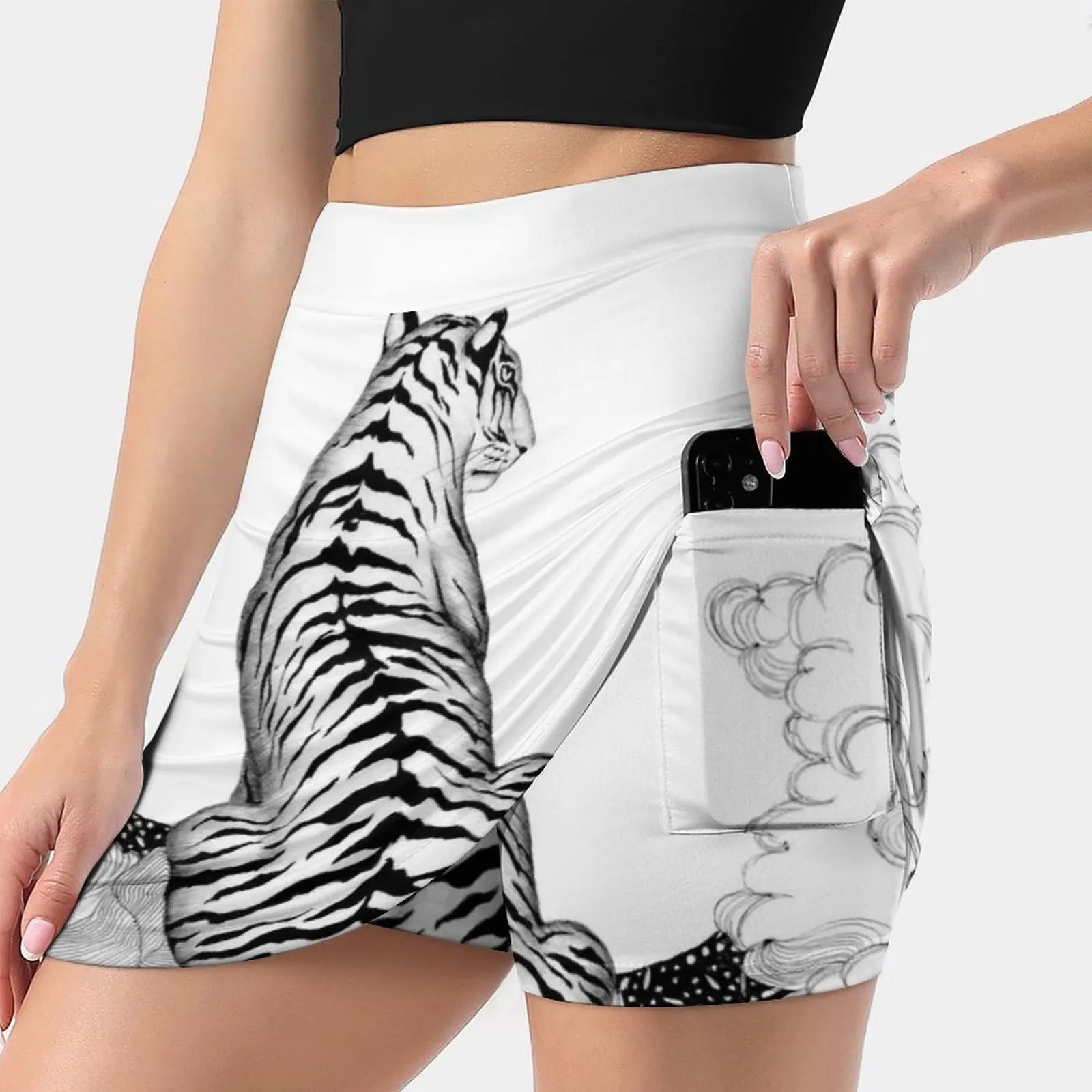 Tiger Moon Women's skirt Aesthetic skirts New Fashion Short Skirts Tiger Animal Drawing Black And White Drawing Animal Moon Cat