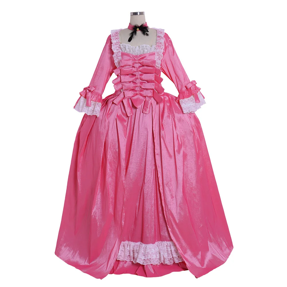 

Women's Medieval Rococo Baroque Pink Bowknot Lace Inlaid Dress Victorian Marie Antoinette Ball Gown Masquerade Outfits Custom