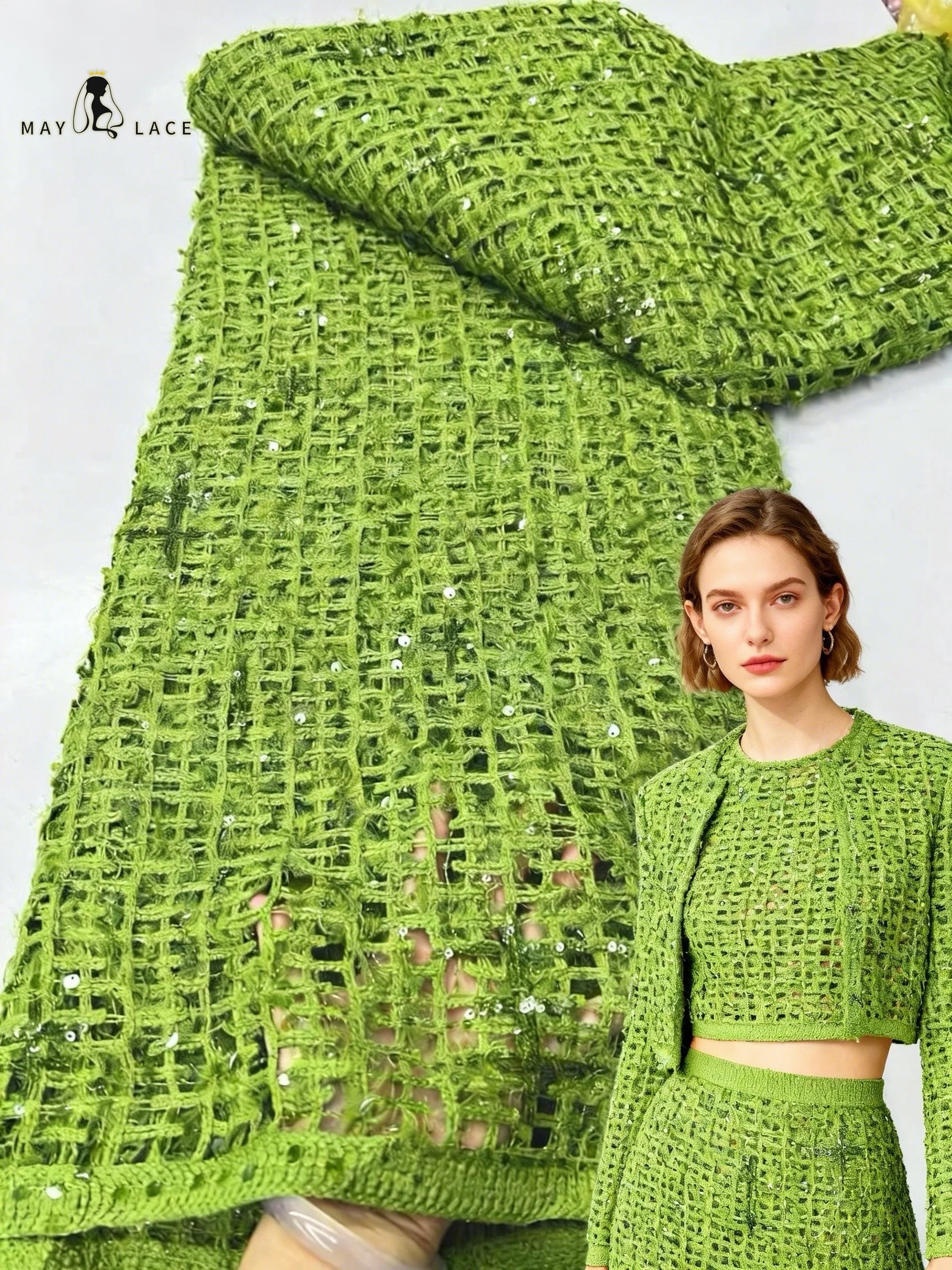 

African Cord Lace Mesh Fabric 5 Yards 2026 High Quality Nigerian Guipure Sequins Lace Fabric For Women Wedding Dresses clothing