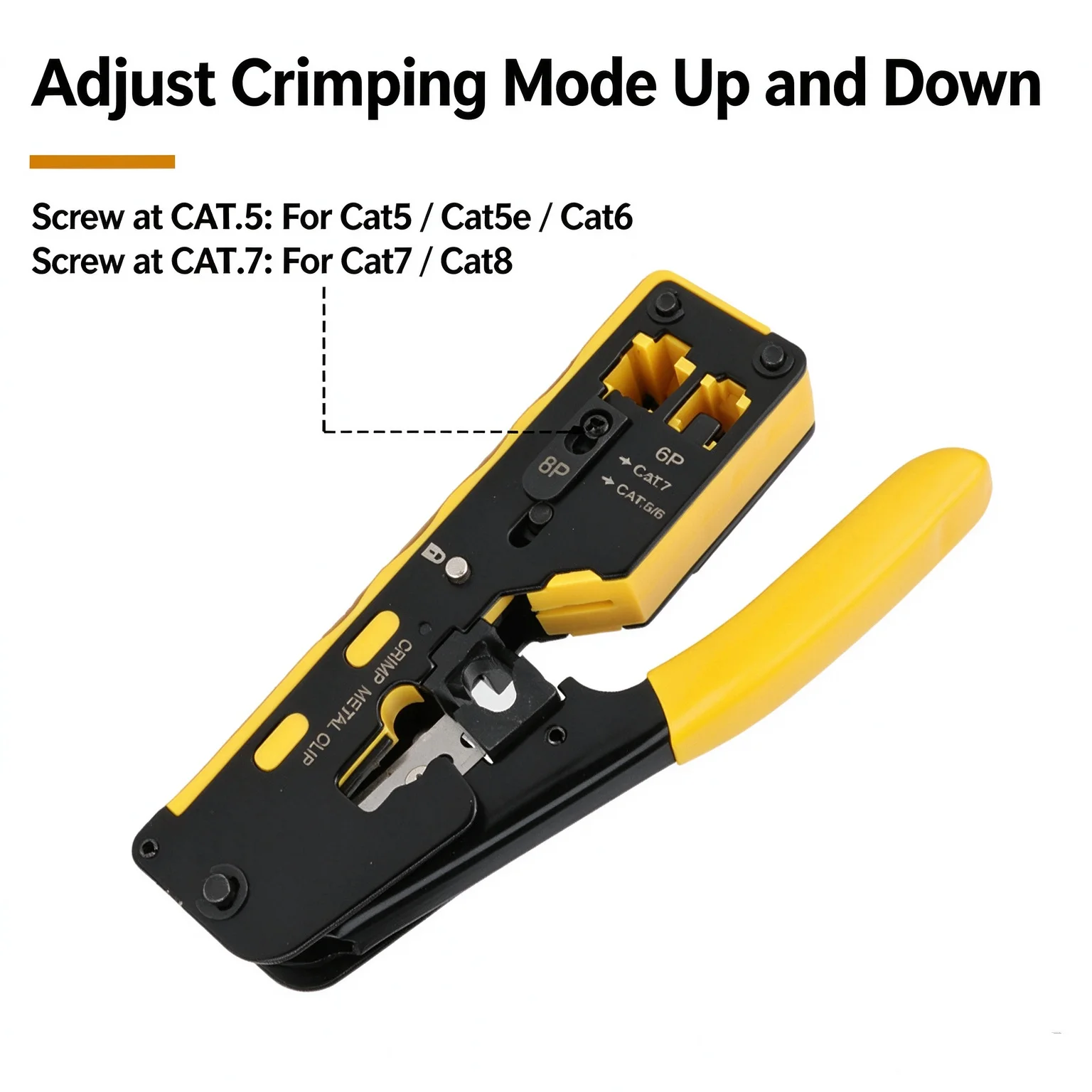 Pass Through RJ45 Crimping Tool, Multi Function Ethernet Crimper for CAT5 CAT5e CAT6 CAT7 CAT8, 6P 8P Network Cable