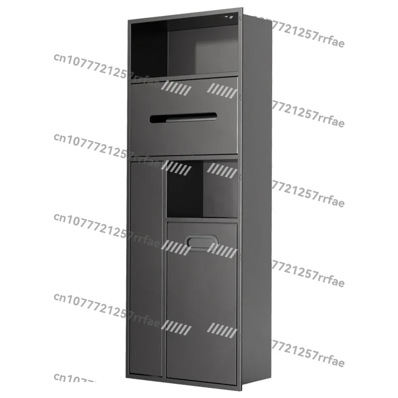 

Modern stainless steel 304 toilet niche embedded trash can toilet paper roll brush embedded multifunctional bathroom trash can