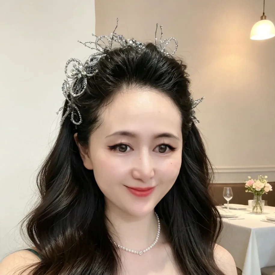 Luxury high-end high cranial top crystal headband beaded with teeth non-slip headband banquet dress with headgear pressure hair