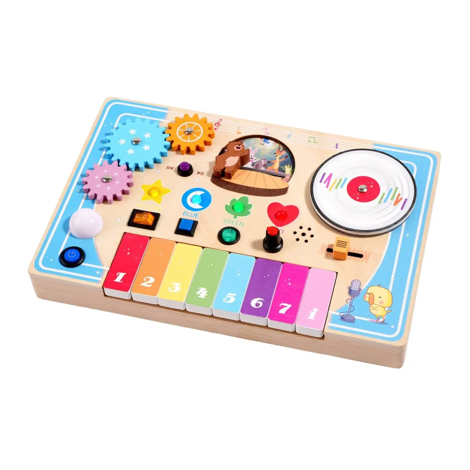Wooden DJ Music Busy Board Children’s Piano Toy with Animal Patterns for Learning Toys Activity Gift