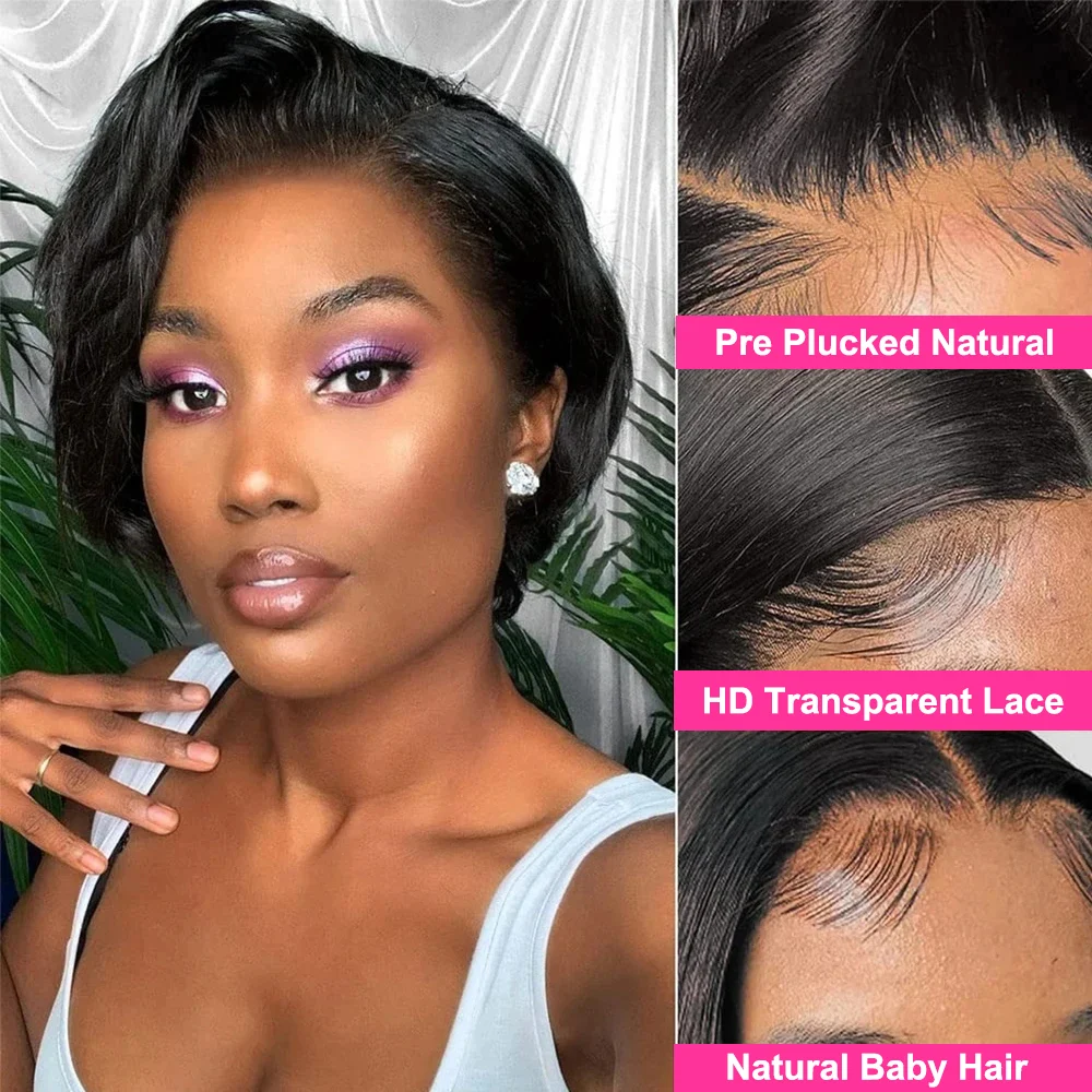 AMYTUD قصيرة بوب شعر مستعار عابث قطع 13x4 الدانتيل الشفاف الجبهة الباروكات باروكة من شعر طبيعي للنساء البرازيلي مستقيم الدانتيل شعر مستعار أمامي #3