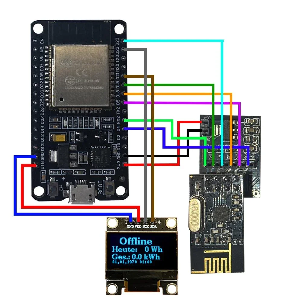 OpenDTU para Kit de bricolaje Hoymiles ESP32 + NRF24L01 + Cable + pantalla + módulo + enchufe Plug-and-play listo para inversores Hoymiles