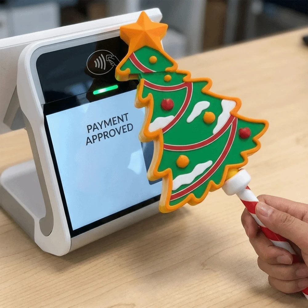 3D Printed Xmas Tree Shape Magic Wand Handheld Portable Christmas Tap Wand Cute Plastic Credit Card Holder Christmas Decor