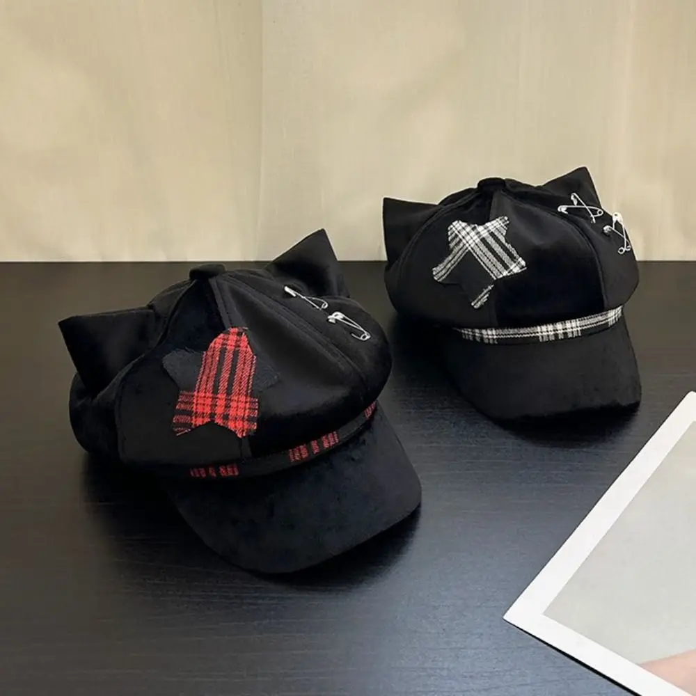 Cool Thin Brim Cat Ears Beret Hat Y2K Spice Girl Painter Artist Cap Cross Irregular Newsboy Peaked Hat Girls