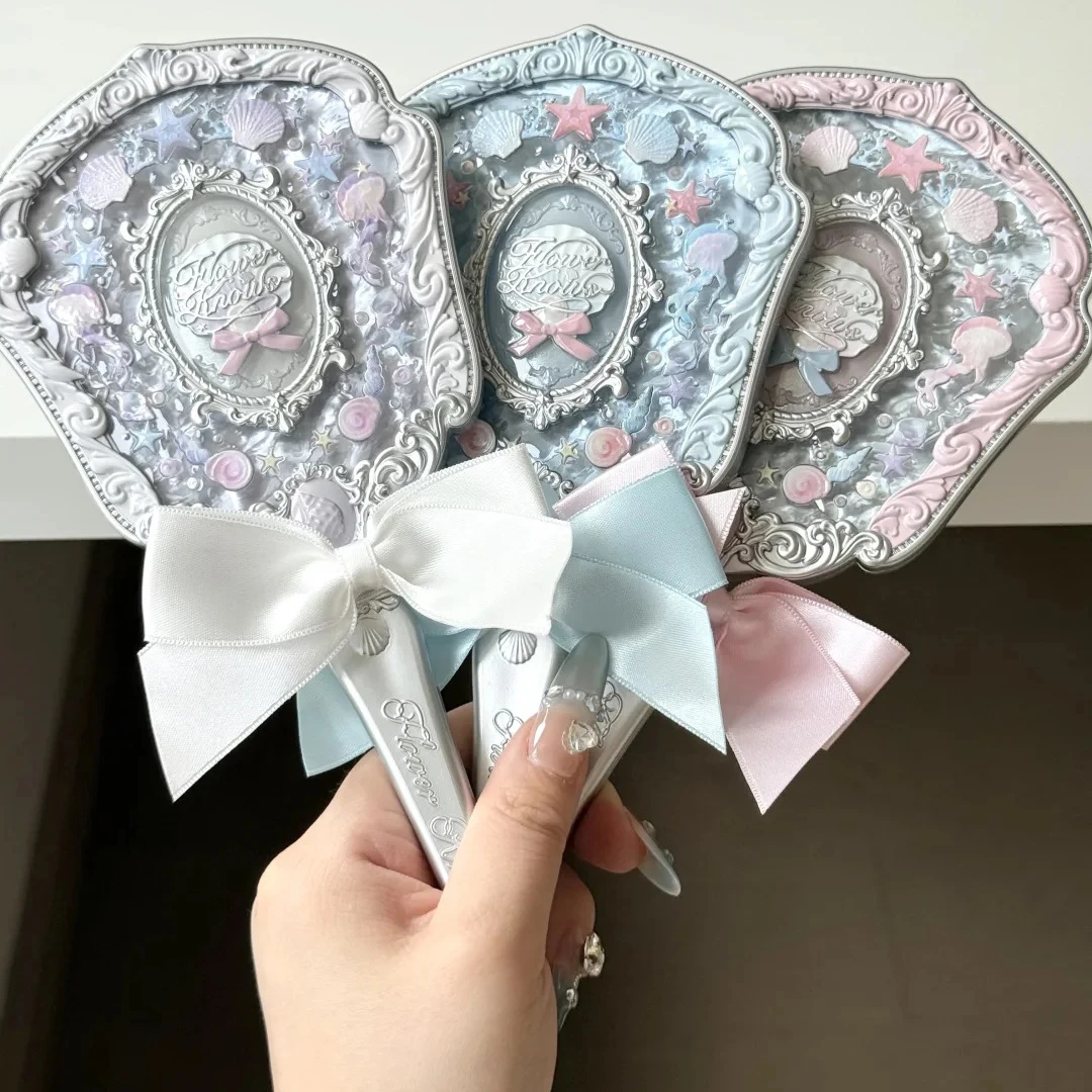 Flower Knows Shell Jewel Hand Mirror Ocean Style Makeup Mirror Portable Compact Beauty Mirror Aesthetic Princess Vanity Mirror